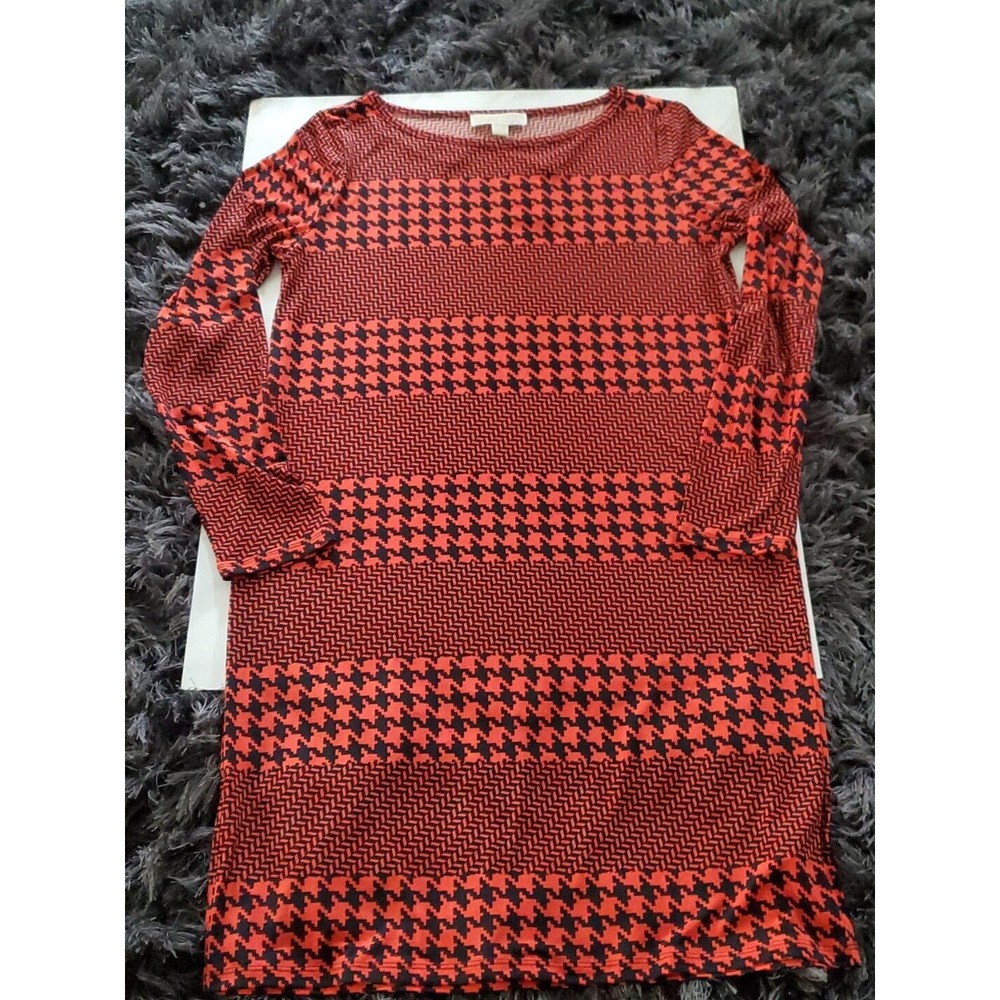 Michael Michael Kors Size Large Stretchy Red Black Houndstooth Dress MSRP $99.50